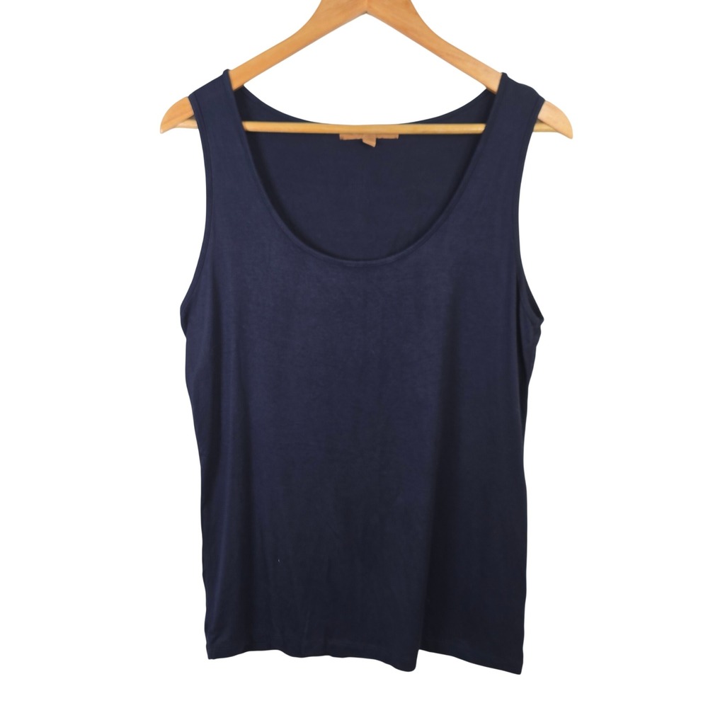 Ellen Tracy Womens Large Navy Blue Scoop Neck Rayon Spandex Tank Top Basic Shell